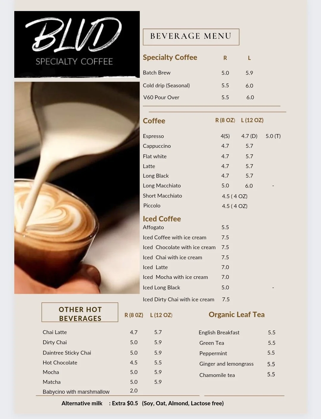 COFFEE & TEA - BLVD Specialty Coffee Menu